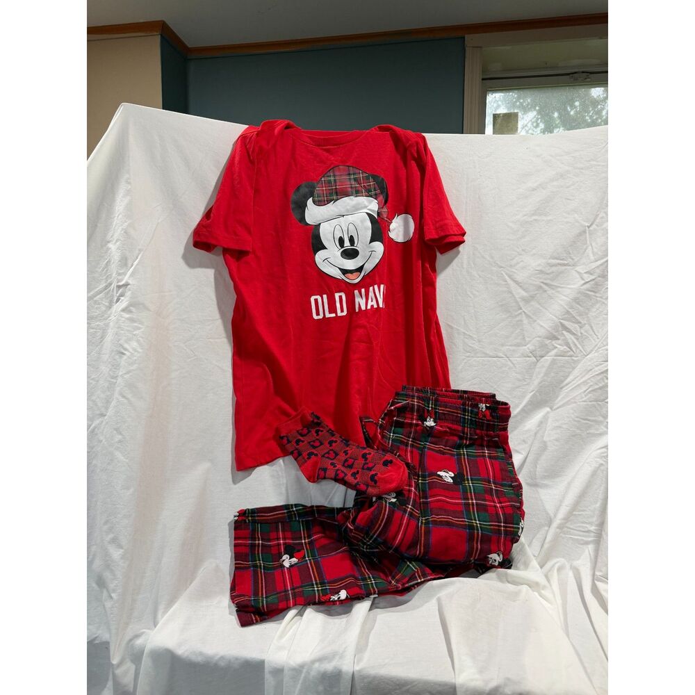 Old Navy x Disney Mickey Mouse Christmas Pajama Set Red Plaid XS/S